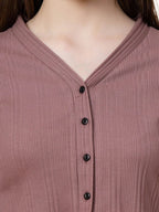 Mauve Drop Needle Self Textured Half Sleeves Top