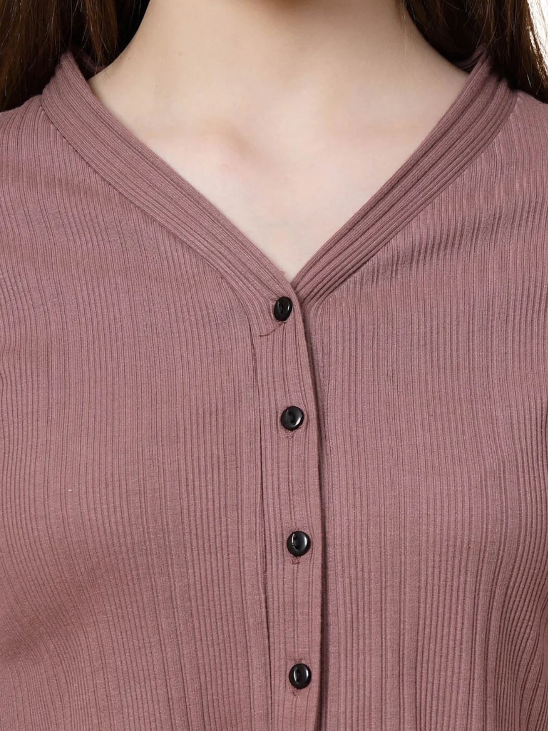 Mauve Drop Needle Self Textured Half Sleeves Top