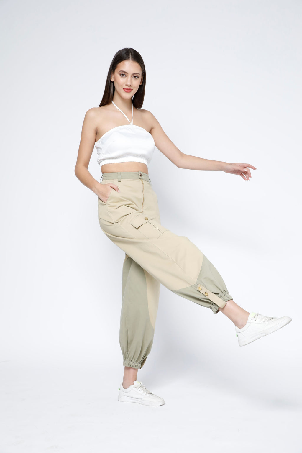 Elastic Hem Two-Tone Cargo Joggers