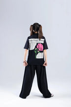 "Move Over Roses" Round Neck Printed Black T-Shirt Off Sinners