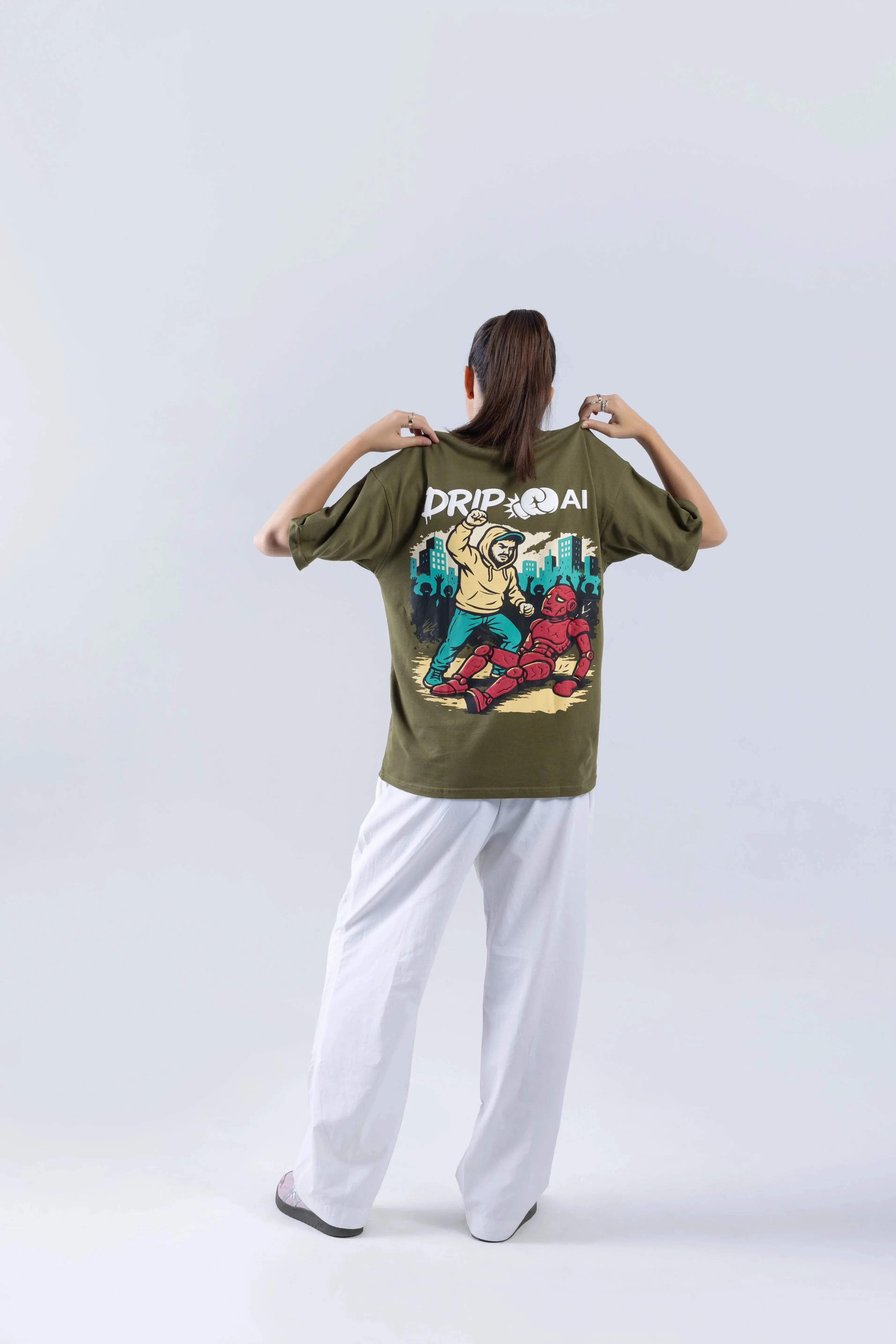 “Drip > AI” Round Neck Green T-shirt Off Sinners