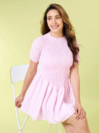 Blush Pink Smocked Mini Dress Zumee