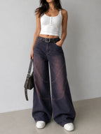 Graphite Blue Tinted Panelled Wide Leg Jeans