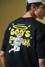 God's Plan Printed Round Neck Oversized Black T-Shirt Main Character