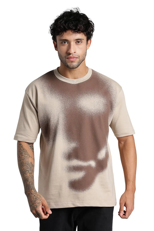 Brown Abstract Face T-Shirt