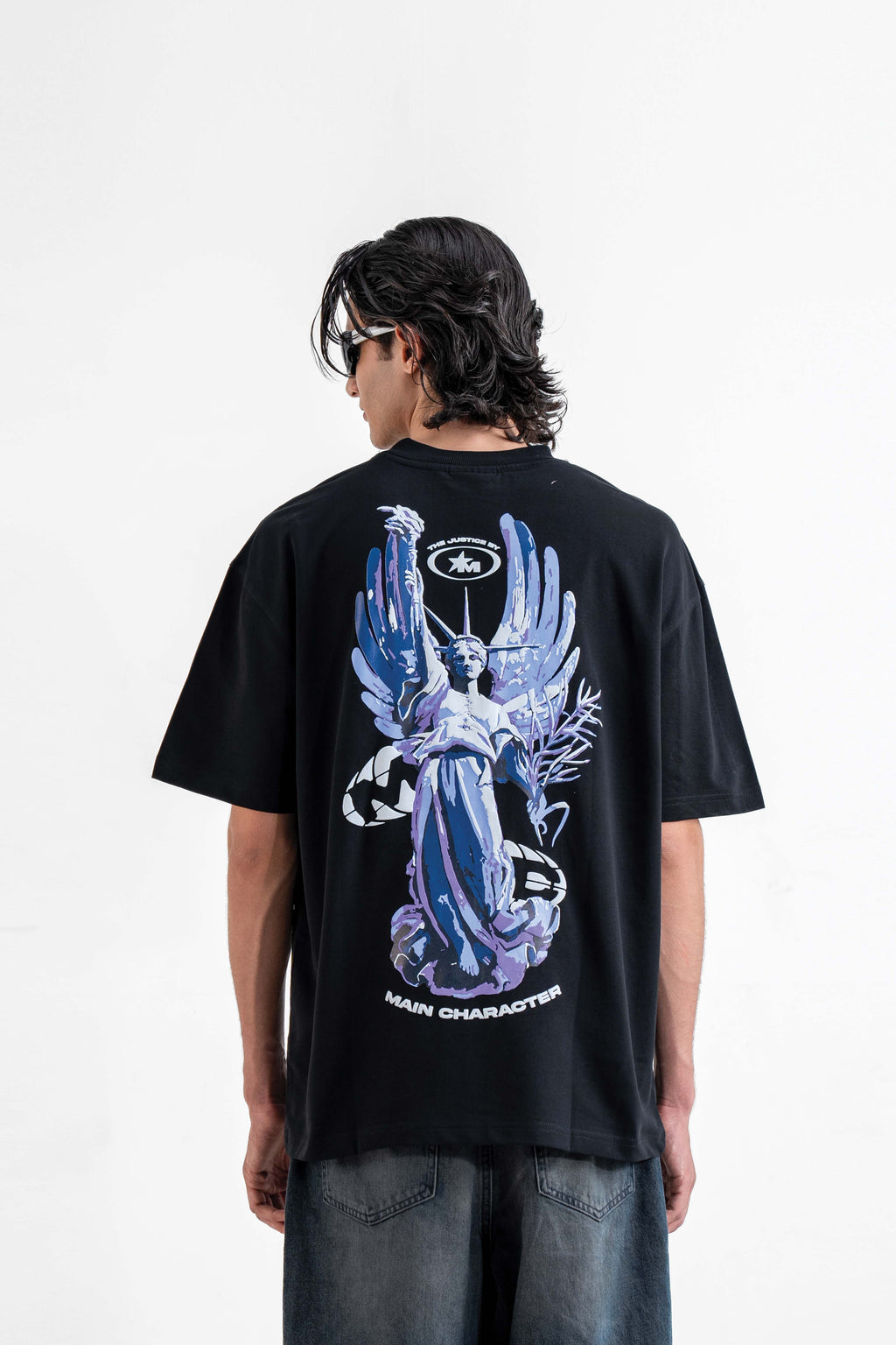 The Justice Printed Black Oversized T-Shirt Main Character