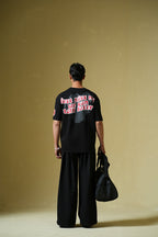 Talk Later Printed Black Oversized T-Shirt Main Character