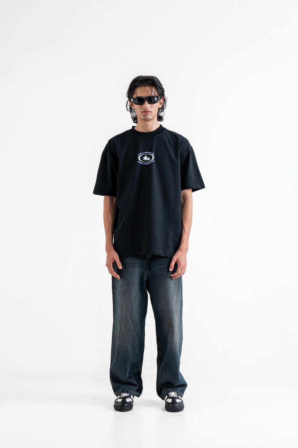 The Justice Printed Black Oversized T-Shirt Main Character