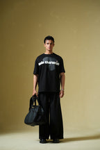 Talk Later Printed Black Oversized T-Shirt Main Character