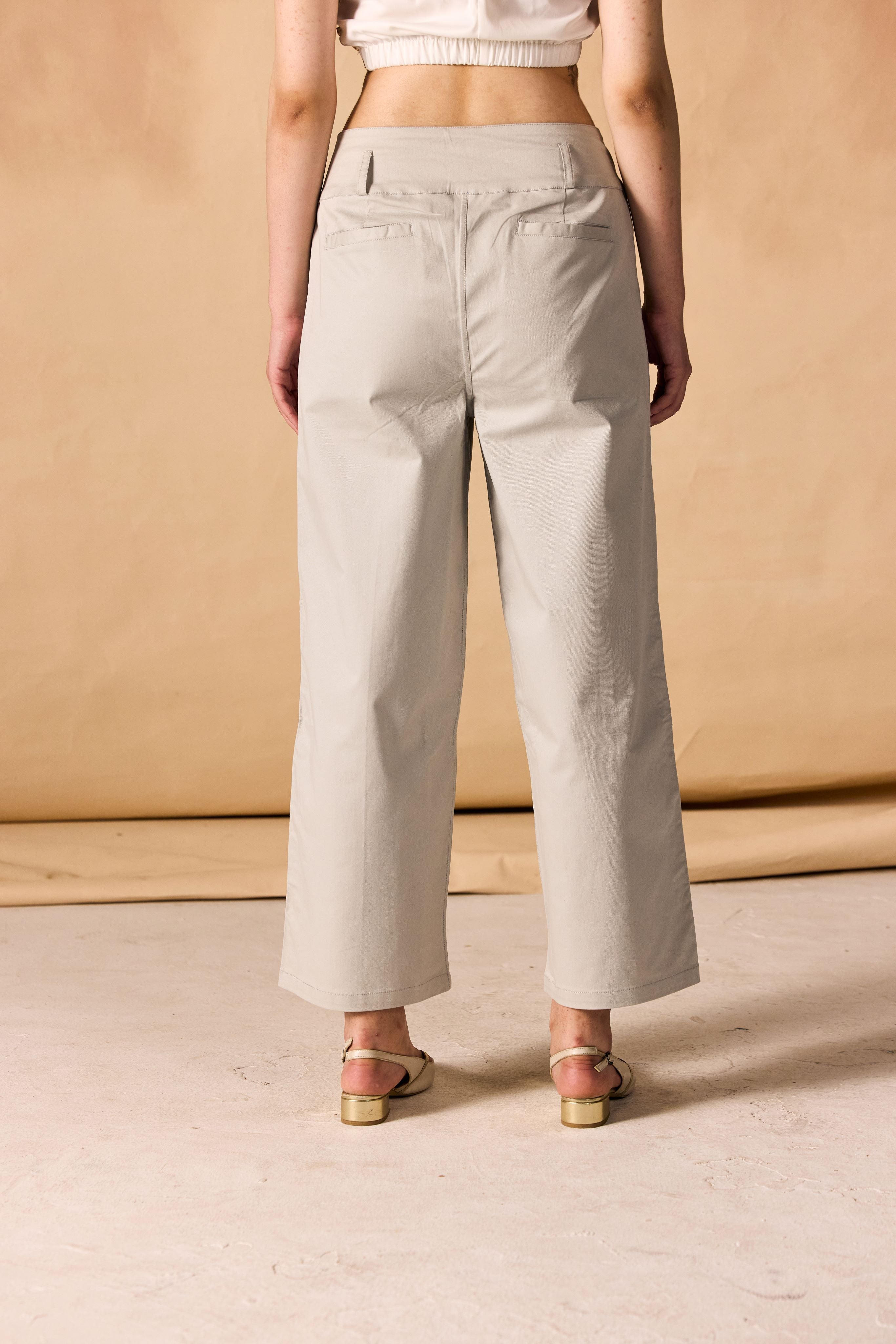High Banded Waist Wide Leg Pants