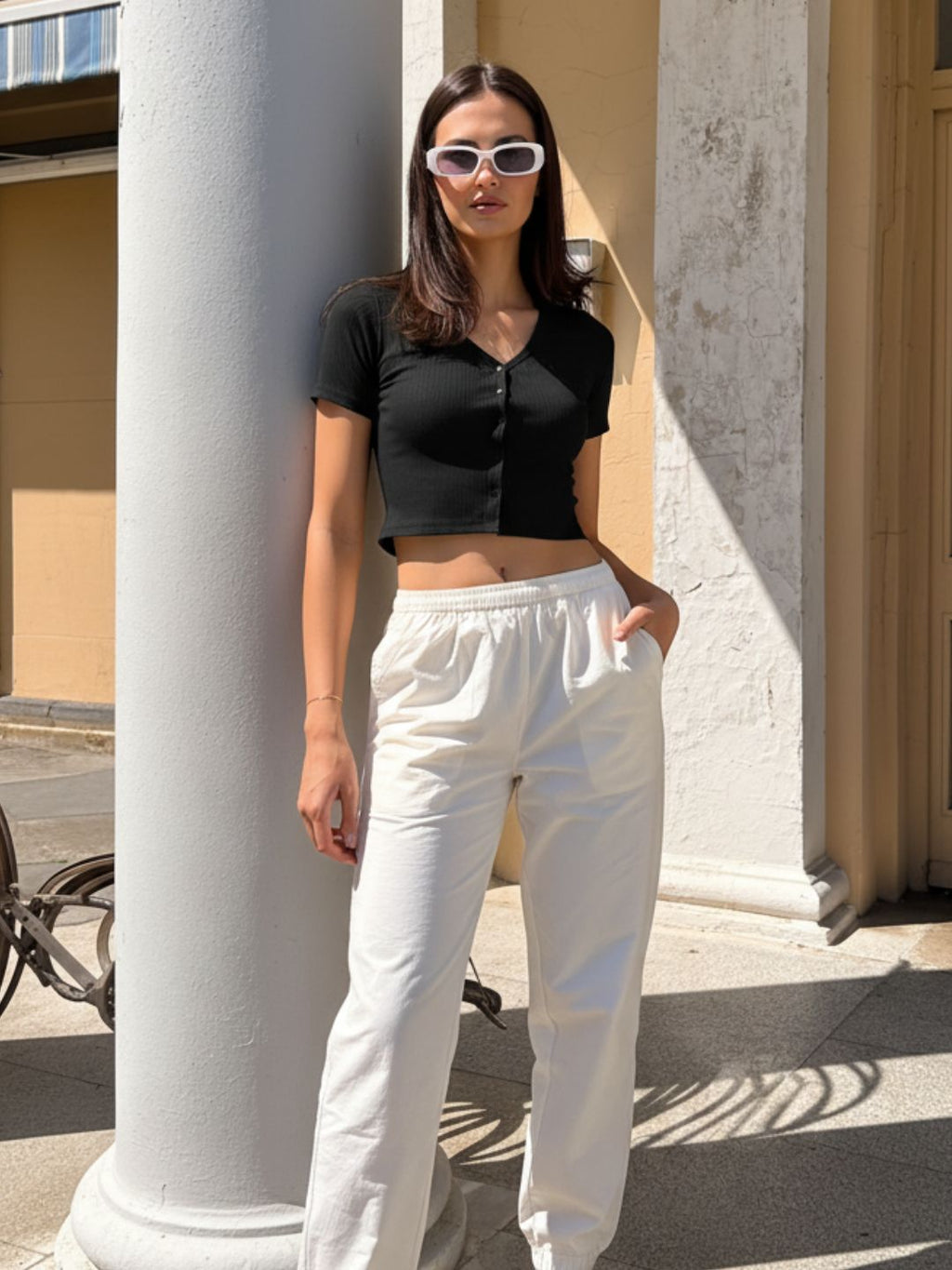 Black Drop Needle Self Textured Half Sleeves Top