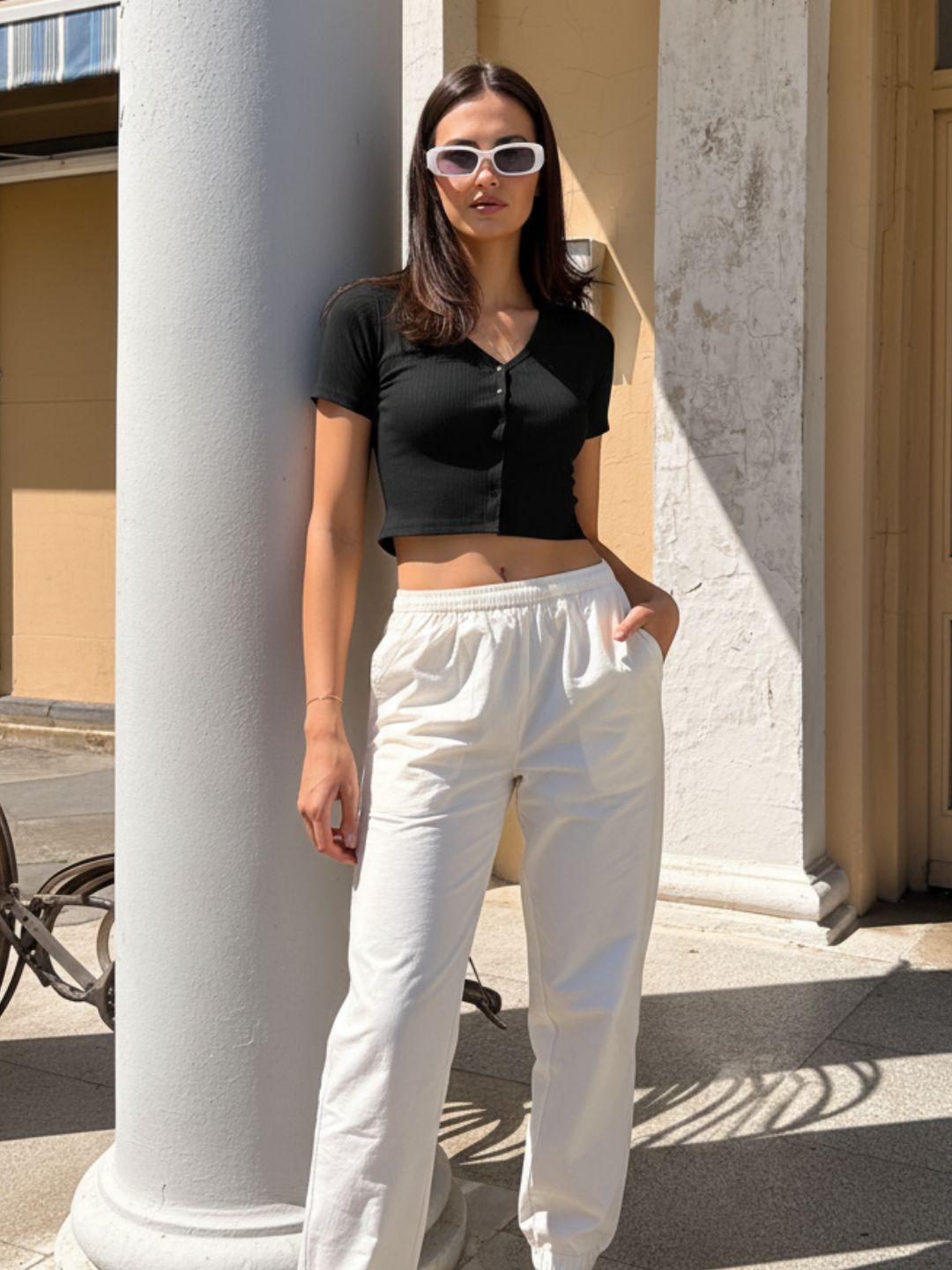 Black Drop Needle Self Textured Half Sleeves Top