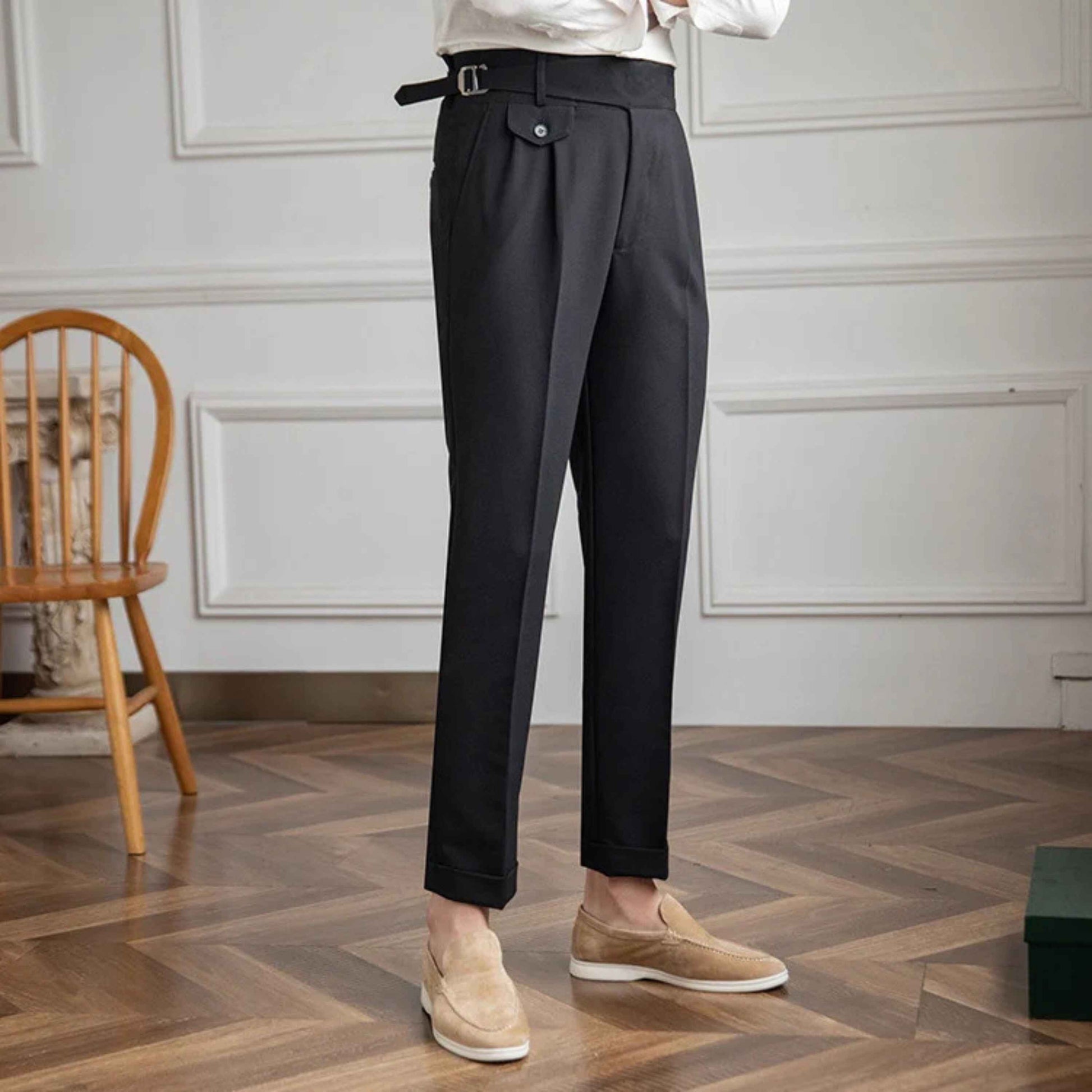 Black Gurkha Pants with Right Front Side Adjuster Buckle| by Adam Spirit - Adam Spirit