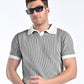 Jacquard Johnny-Collar Knit Polo in Onyx Grey X White