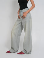 Pale Blue Dirty Wash Wide Leg Jeans Stylish Wodrobe