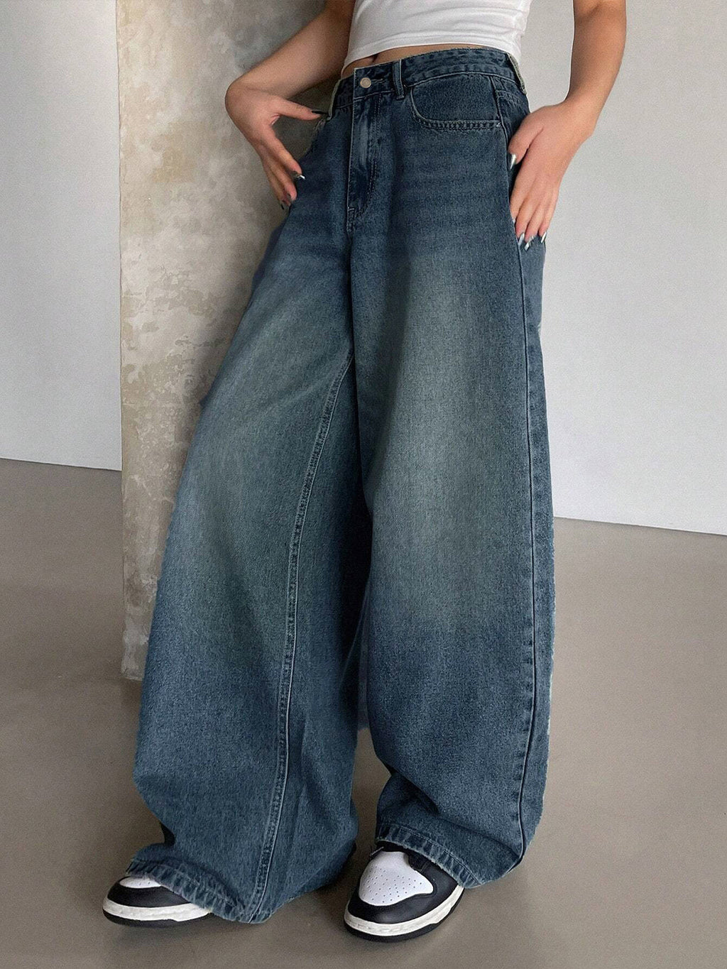 Gothic Blue Tinted Super Wide Leg Jeans Stylish Wodrobe