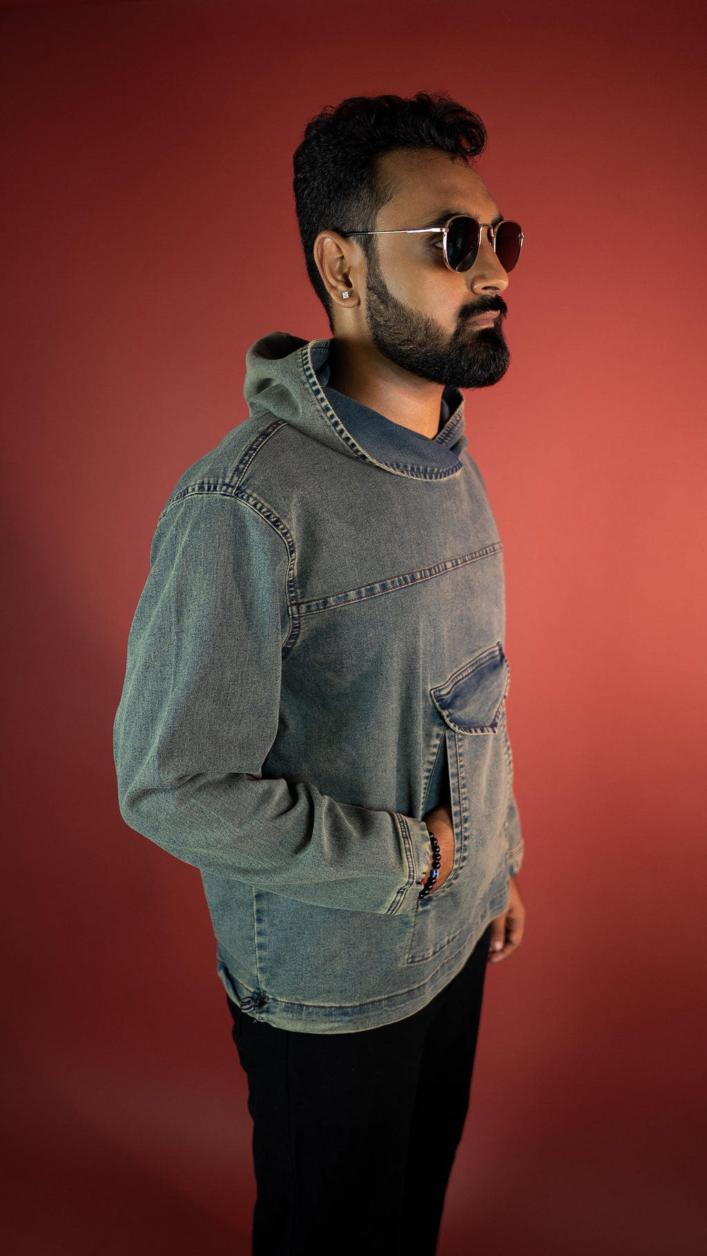 Acid Wash Denim Men'S Hoodie Rustlines