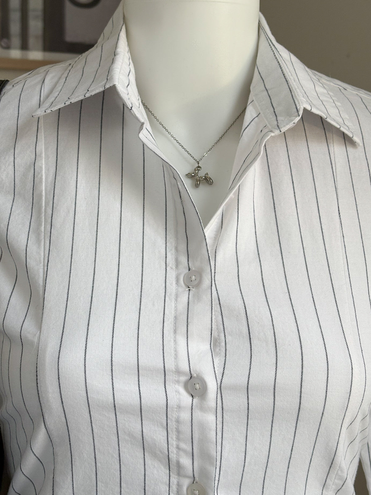 White Striped Flared Sleeve Fitted Shirt