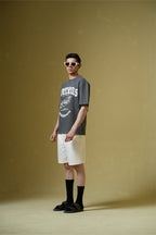 Overseas Printed Smokey Grey Oversized T-Shirt Main Character