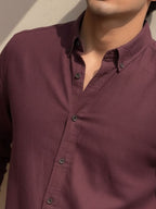 Wine Solid Cotton Cut Away Collar Full Sleeves Shirt