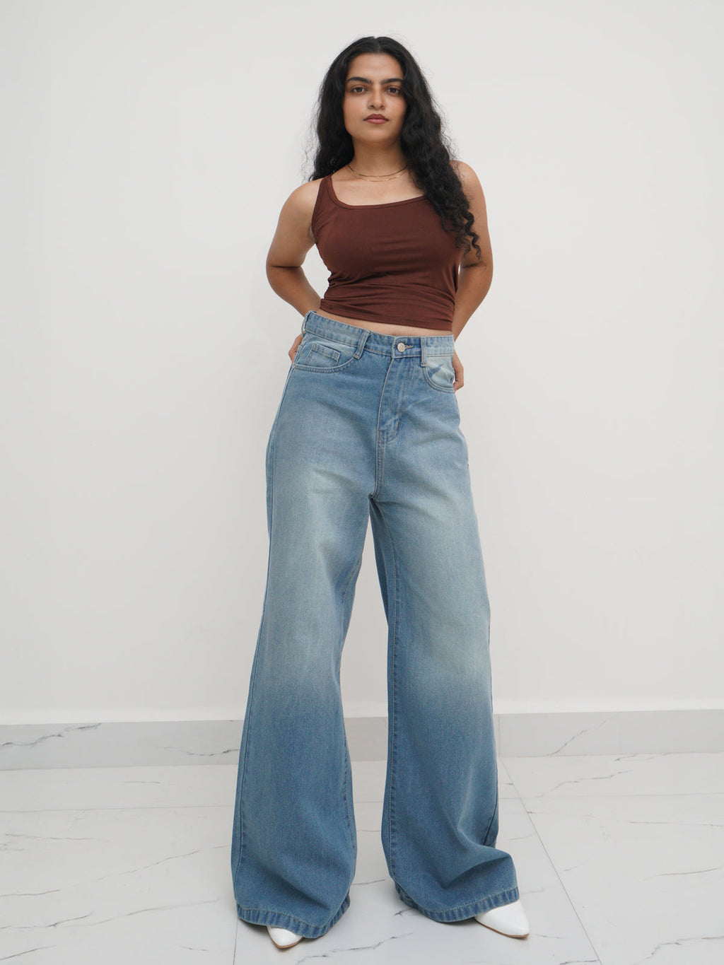 Faded Blue Washed Ultra Wide Leg Jeans Stylish Wodrobe