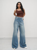 Faded Blue Washed Ultra Wide Leg Jeans Stylish Wodrobe