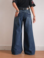Deep Ocean Blue Ripped Ultra Wide Leg Jeans??