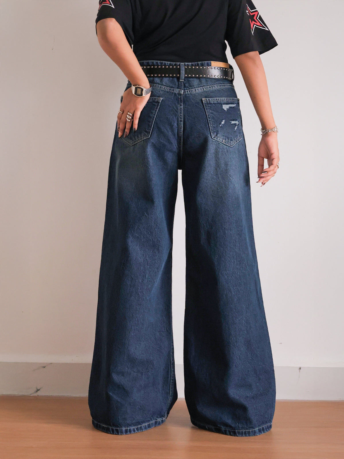 Deep Ocean Blue Ripped Ultra Wide Leg Jeans??