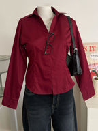 Cherry Red Corset Fitted Shirt