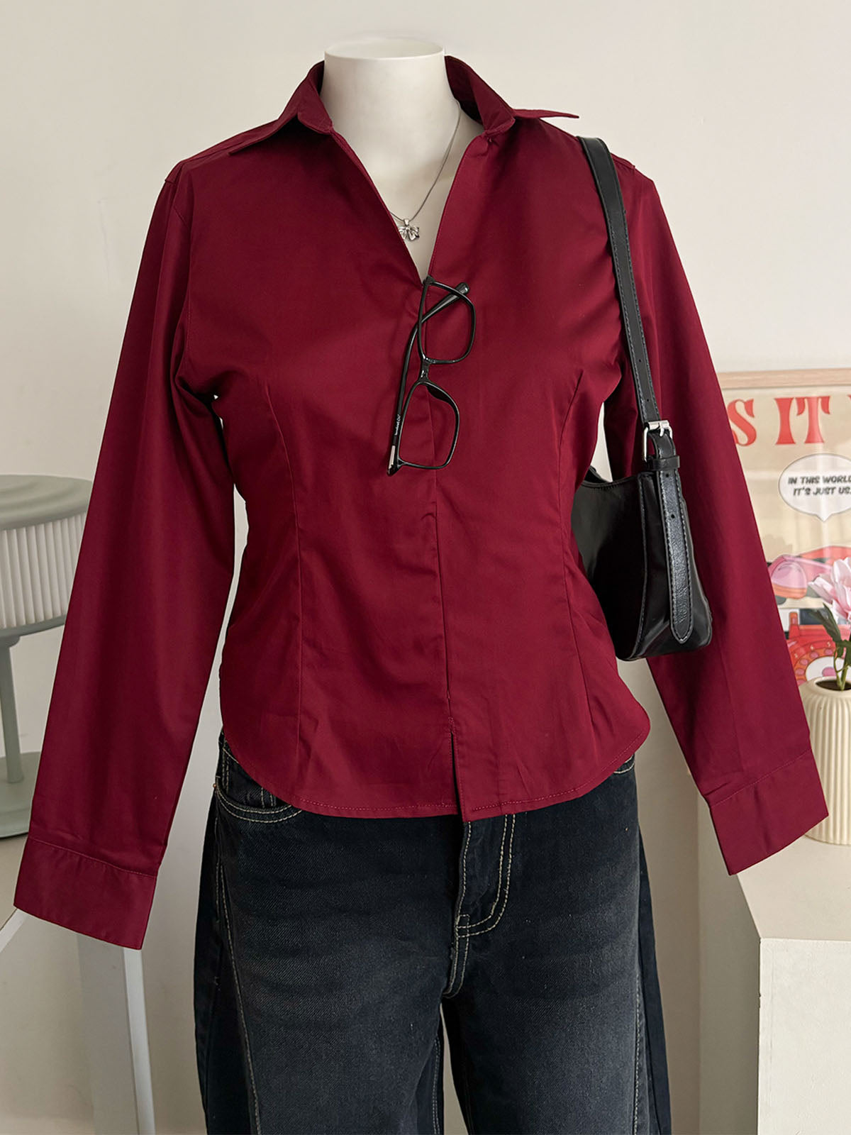 Cherry Red Corset Fitted Shirt