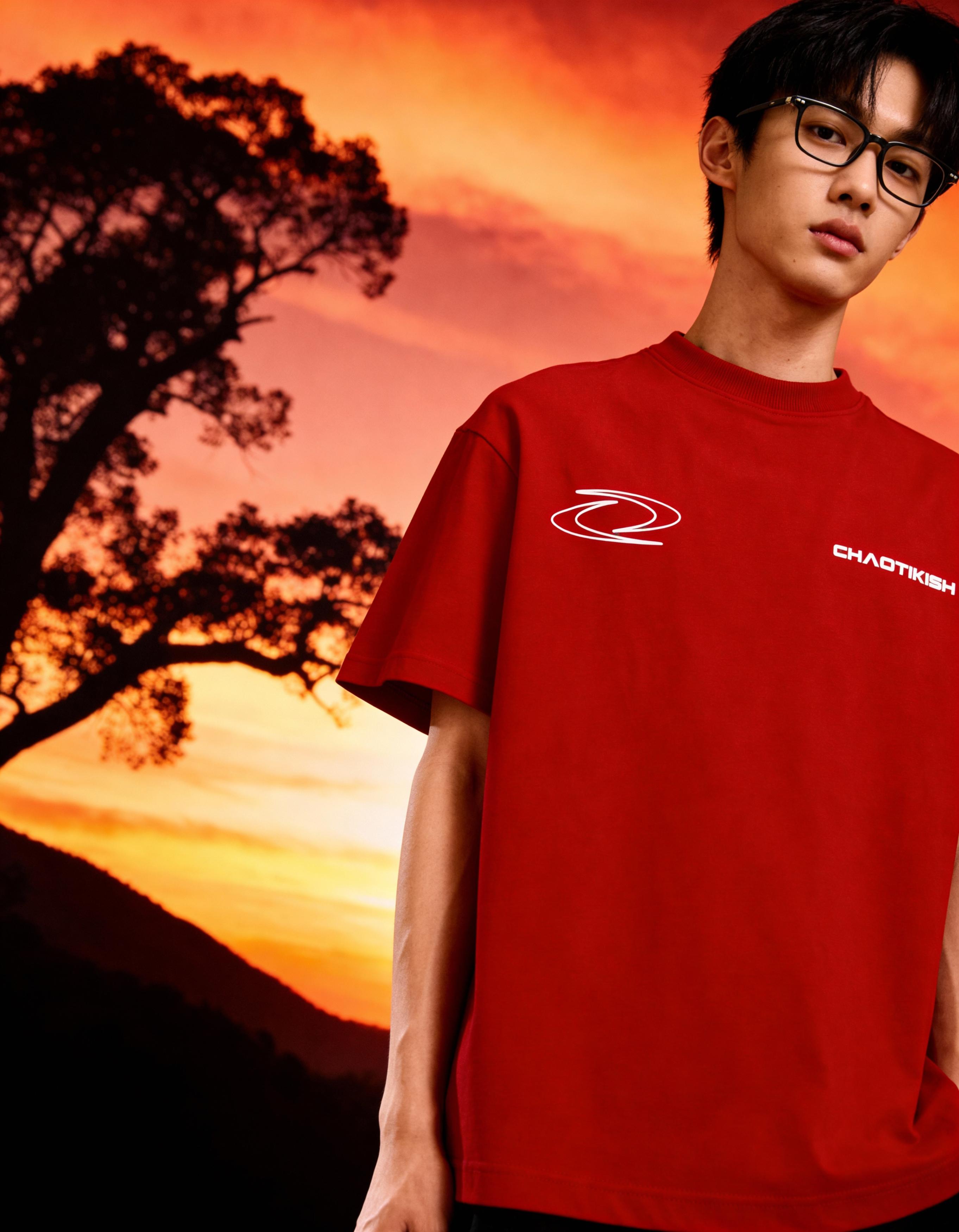 Chaotikish Round Neck Oversized Red T-Shirt Main Character