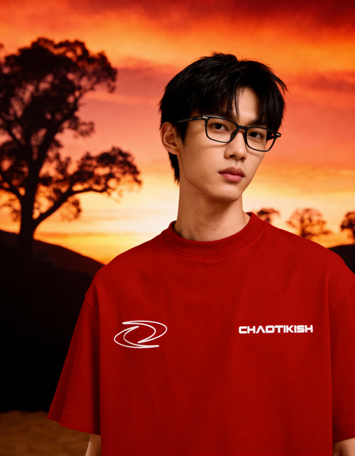Chaotikish Round Neck Oversized Red T-Shirt Main Character