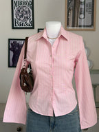 Soft Pink Striped Flared Sleeve Fitted Shirt