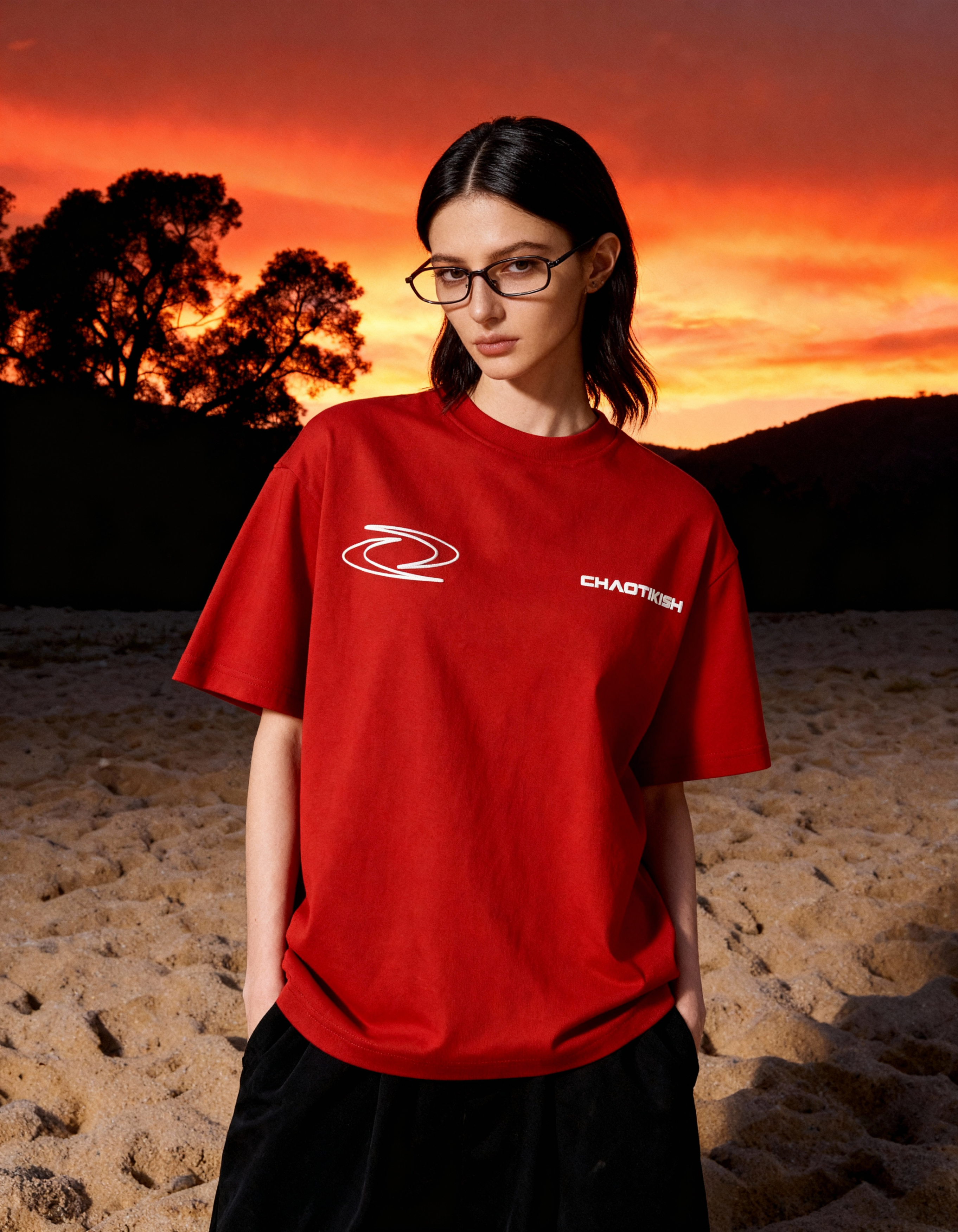 Chaotikish Round Neck Oversized Red T-Shirt Main Character