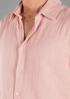 Rosy Brown (Blush Pink) Long Sleeve Crinkled Cotton Shirt for Men