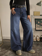 Classic Blue Washed Wide Leg Jeans Stylish Wodrobe