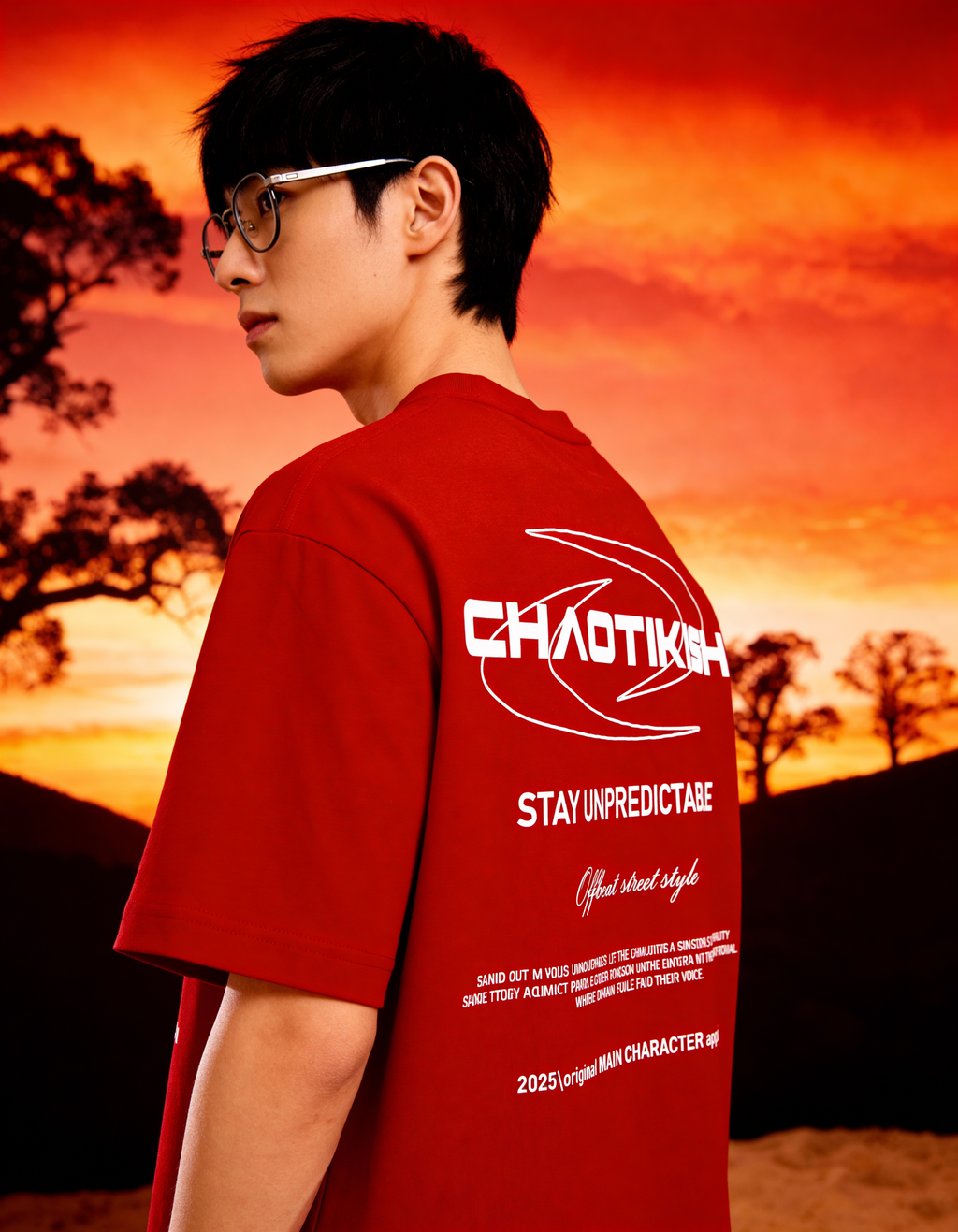 Chaotikish Round Neck Oversized Red T-Shirt Main Character