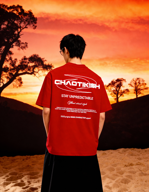 Chaotikish Round Neck Oversized Red T-Shirt Main Character