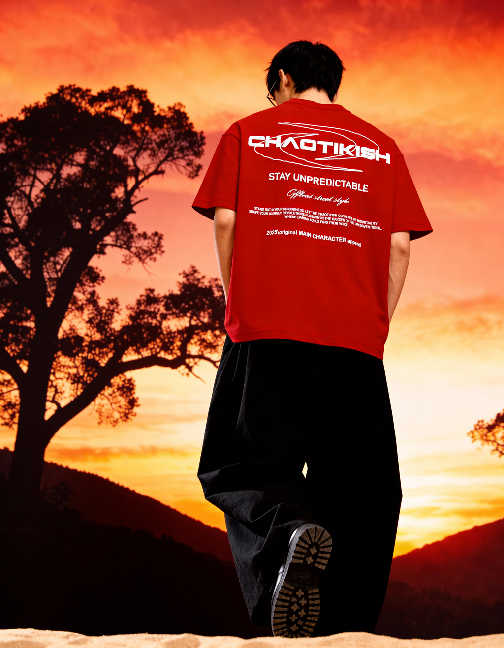 Chaotikish Round Neck Oversized Red T-Shirt Main Character