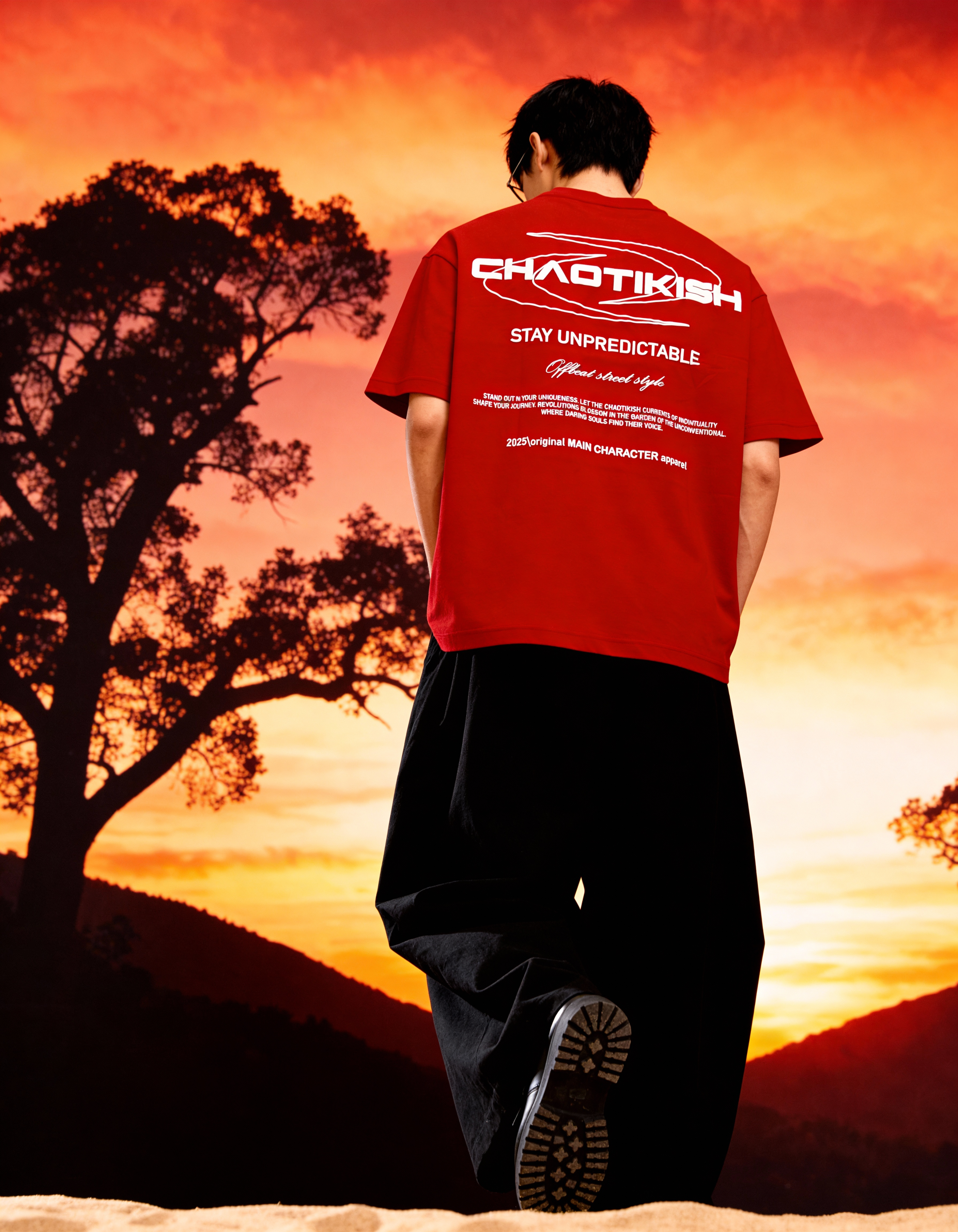 Chaotikish Round Neck Oversized Red T-Shirt Main Character