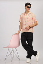 Uri Peach Printed Cuban Collar Shirt Uri