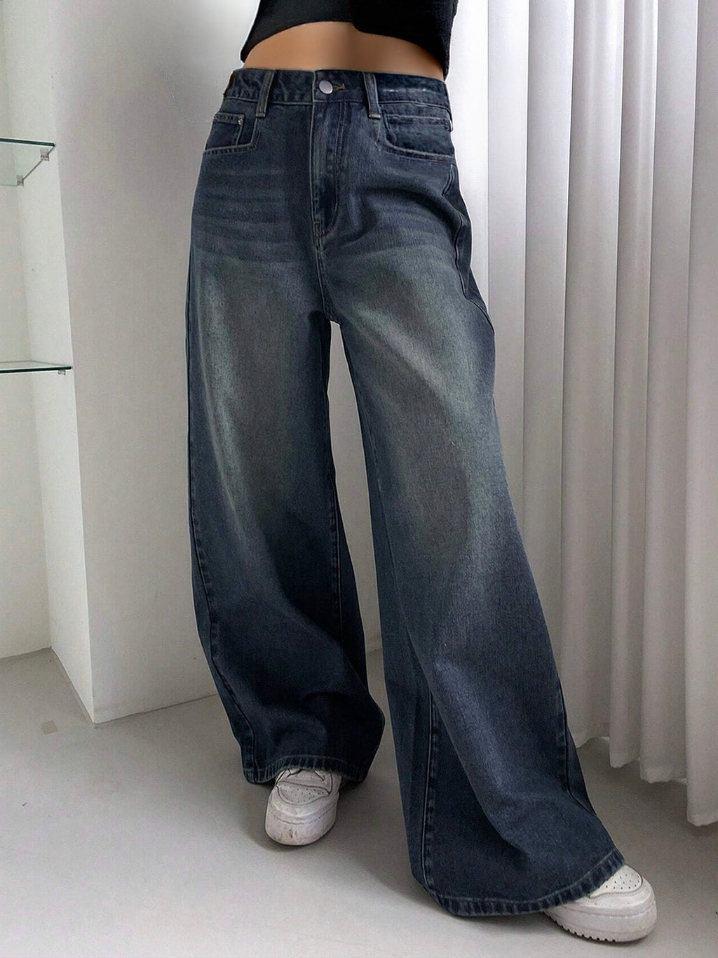 80s Street Blue Washed Super Wide Leg Jeans