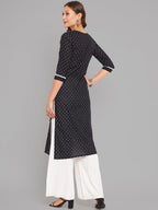 Women Black Woven Design Kurta With Lace Krya