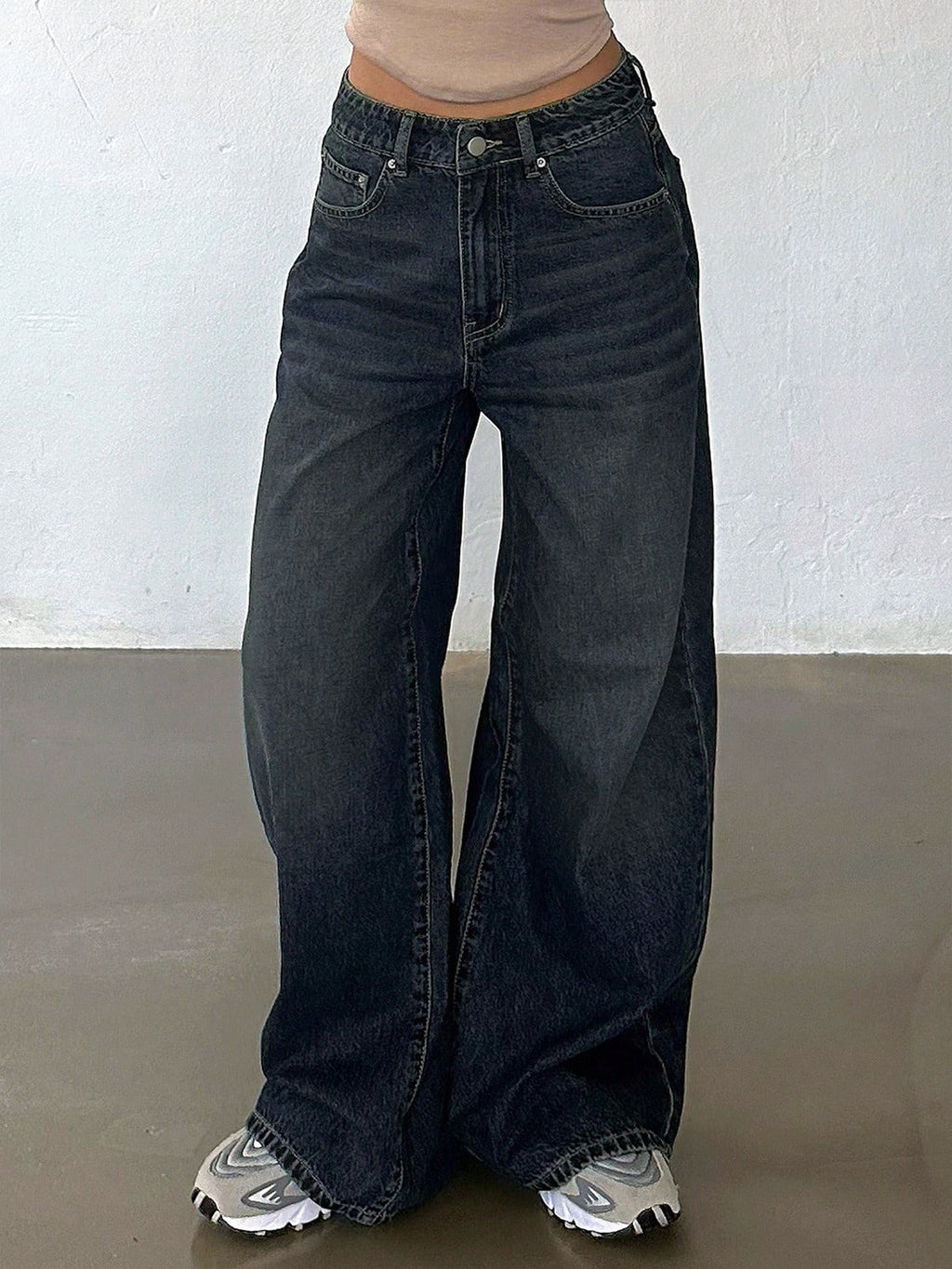 Retro Slate Blue Washed Super Wide Leg Jeans Stylish Wodrobe