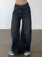 Retro Slate Blue Washed Super Wide Leg Jeans Stylish Wodrobe