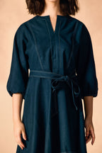 Contrast Stitch Tie Waist Fit & Flare Dress