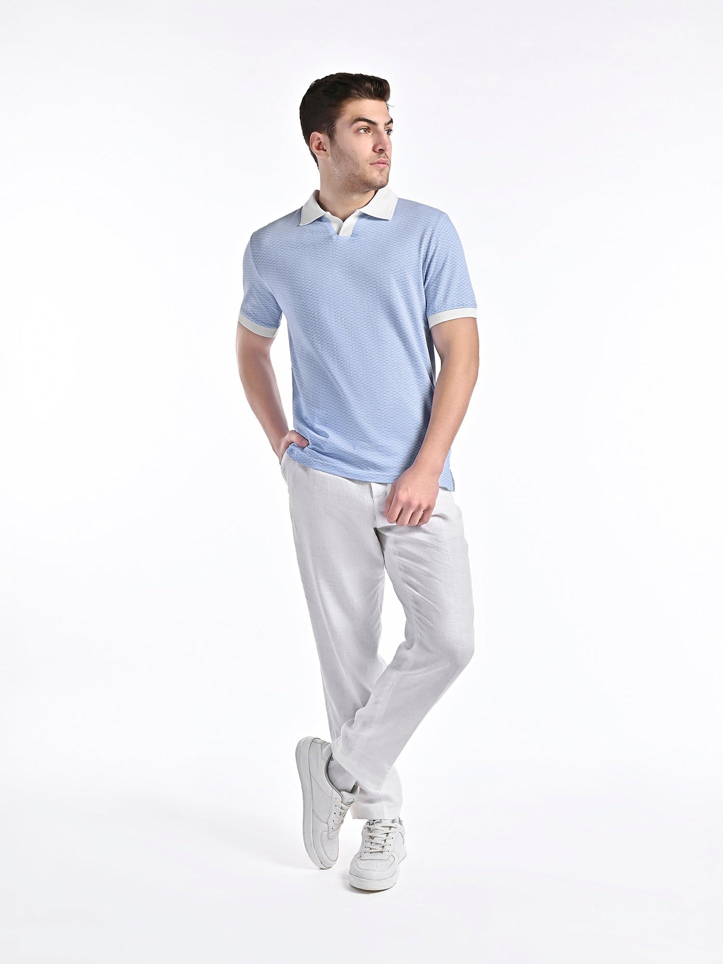Mercerised Jacquard Polo in Mykonos Blue
