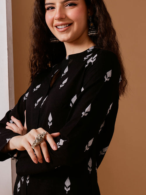 Barara Black Ikat Print Kurta