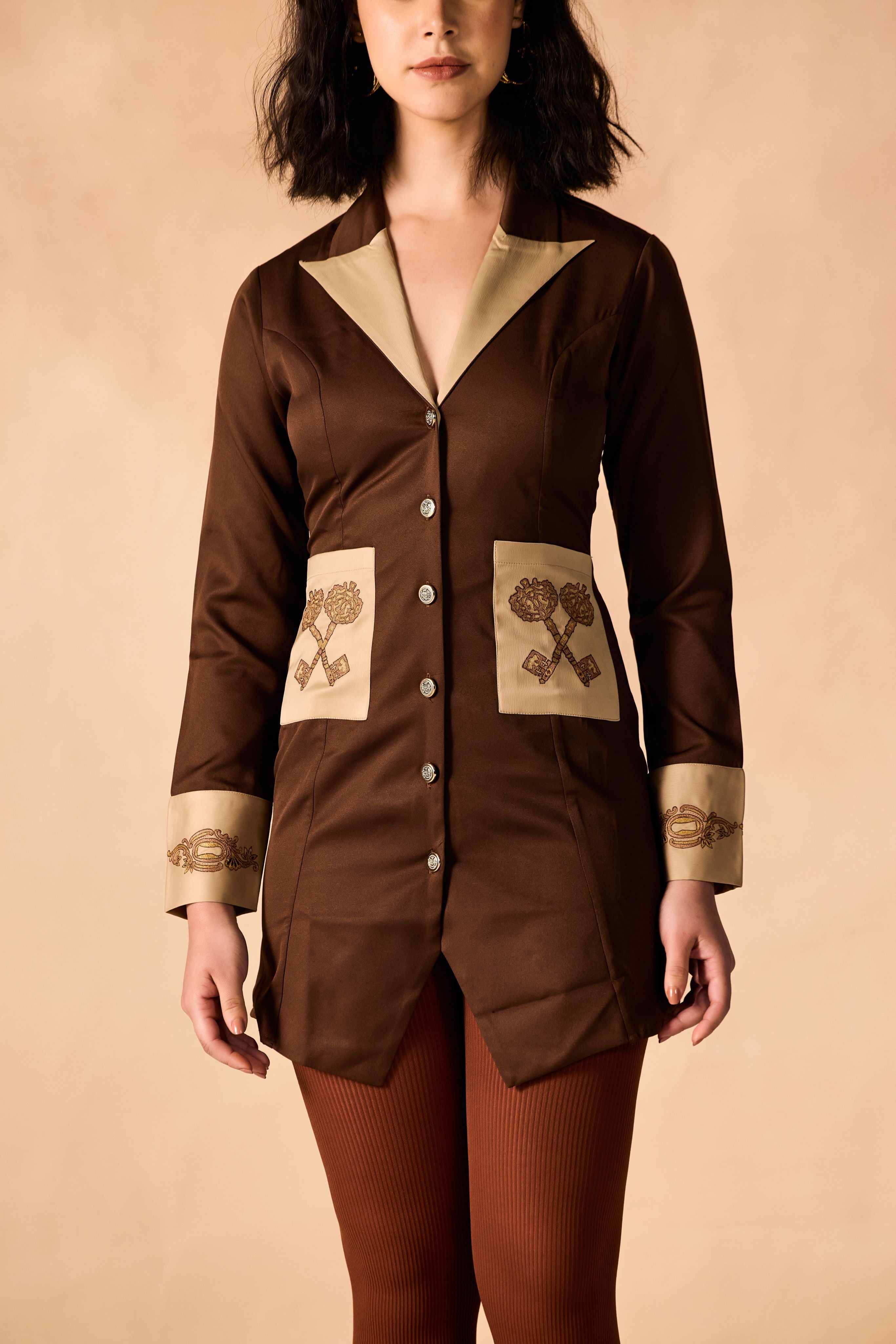Vintage Lock and Key Embroidered Shirtdress