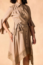 Handkerchief Hem Sash-Tie Belt Linen Shirtdress